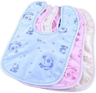 Kidsify Baby Button Bibs Apron for Feeding and Drooling Cute Animated Print with Tich Button Double Layered Waterproof (Pack of 3)