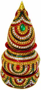 Dms Retail Decorated Samaiyu Lota & Nariyal for Pongal Karvachauth Puja Marriage Ocassion,Wedding Decoration Set of 3 Steel Kalash