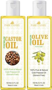 PARK DANIEL Pure Olive Oil and Castor Oil Combo of 2 No.100 ml Bottles(200 ml)