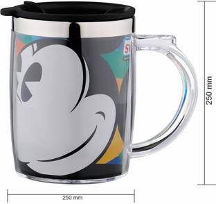 SKI Homeware Inner Stainless Steel Tea ,Coffee, Milk for Kids with Mickey Mouse-1 Printed Cherry Stainless Steel, Plastic Coffee Mug