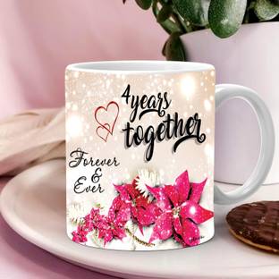 Avavia "4 Years Together" Best Fourth Wedding Anniversary Gift For Him And Her | 4 Year Love Celebration | 4th Anniversary For Husband & Wife | 4th Year Complete In A True Relationship | Best Gift For A True Love | Printed Ceramic Coffee Mug