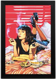 Braj Art Gallery Pulp Fiction Uma Thurman Photo Frame Digital Reprint 19.5 inch x 13.5 inch Painting