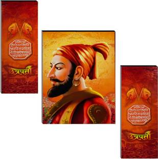 Indianara 3 PC SET OF CHATARPATI SHIVAJI MAHARAJ MDF PAINTING (3454 FLa) WITHOUT GLASS Digital Reprint 12 inch x 18 inch Painting