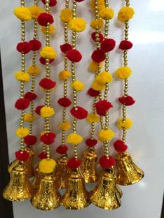 Anicca Collections Handmade Yellow & Red Strings Pom Pom for Door,Wall Hanging Bandhanwar Toran, Garland for Decoration Diwali Festival,Navratri,Wedding (4FT,10 Strings) Toran