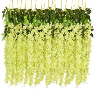 well art gallery Well Art Gallery Artificial Fake Flowers Vine Silk Big Wisteria Hanging Garland String for Party Garden & Home Decoration Garlands Leaves not Include Perfect Product for Decor (Set of 6) (Green) Green Westeria Artificial Flower