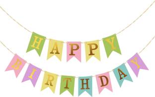 PARTY MIDLINKERZ Happy Birthday Banner Bunting Flag / Banner for Birthday Reception / Birthday Decoration Material - Multicolor Banner (4 ft, Pack of 1) Banner