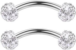 GadgetsDen 16G Crystal Ferido Ball Curved Barbell Eyebrow Ear Ring Body Piercing Jewelry - 2Pcs Crystal Stainless Steel Stud Earring