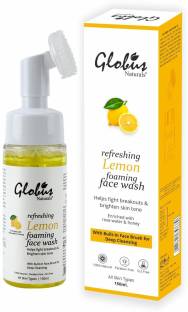 Globus Naturals Refreshing Lemon Fairness Foaming  with Silicon Face Massage Brush |Helps Fight Acne Breakout|Bright Skin Tone|Oil Control|No Parabens| No Sulphate|150 ml Face Wash