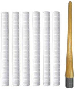 Dinetic Pack of 6 Cricket Bat White Grip (VK) + One Wooden Grip Cone Chevron