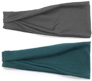 Bismaadh Cotton Lycra No-Slip Sweat-Wicking Foldable Headband for Exercise, Yoga, Running, Cardio and All Sports Activity (Dark Grey & Dark Green) Head Band
