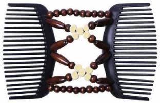 lujo Women's Wooden Elasticity Beaded Magic Double African Butterfly Hair Clip Comb (Black brown) Hair Clip (black brown) Hair Clip