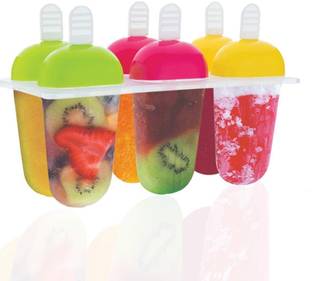 PGK TRADERS Plastic Reusable Popsicle Molds Ice Pop Makers Ice Pop Molds Kulfi Maker Mould, Candy Maker Plastic Popsicle Mold, Kids Ice Cream Tray Holder (Set of 6) Multicolor Plastic Ice Cube Tray