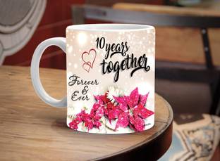 Avavia "10 Years Together" Best Tenth Wedding Anniversary Gift For Him And Her | 10 Years Love Celebration | 10th Anniversary For Husband & Wife | 10th Year Complete In A True Relationship | Best Gift For A True Love | Printed Ceramic Coffee Mug