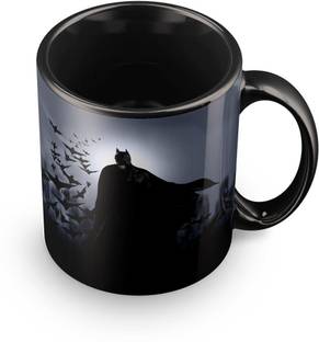 MUGKIN DC Comic Batman Superhero With Bats Printed Black Ceramic Coffee Mug