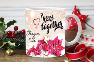 Avavia "7 Years Together" Best Seventh Wedding Anniversary Gift For Him And Her | 7 Years Love Celebration | 7th Anniversary For Husband & Wife | 7th Year Complete In A True Relationship | Best Gift For A True Love | Printed Ceramic Coffee Mug