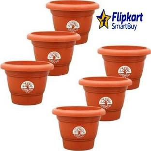 Flipkart SmartBuy 10 Inch Round Flower Planter | Planter Pot | Plant Container Set, Pack of 6 - Brown Plastic Pots Plant Container (Plastic, External Height - 22 cm) Plant Container Set (Pack of 6, Plastic) Plant Container Set