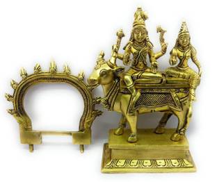 RAMA METAL Brass Shiva Parvati with Frame statue Decorative Showpiece  -  23 cm