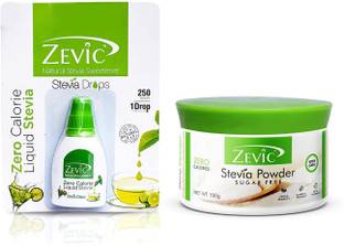 Zevic Zero Calorie Stevia Powder 100 GM & Liquid Stevia Drops -15ML | Vegan Product | Keto Friendly | Healthy Substitute for Sugar, Honey & Other Sweetener