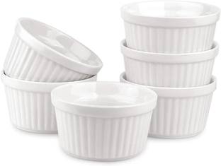 SkyKey Bone China Ramekin Bowl Bone China Ramekins Durable Baking Cups for Soufflé, Crème Brulee, Custards, Pudding and Ice Cream, Pack of 6, 110 ML