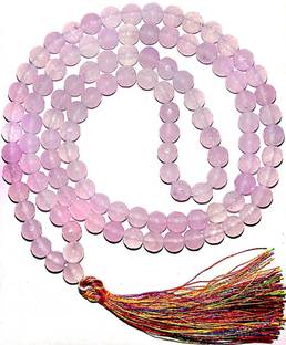 श्रीनाथजी Jaipuri Pink Rose Quartz Mala Natural Gem Stone Necklace 108+1 8 mm Beads for Japa Healing Men & Women स्टोन नेकलेस