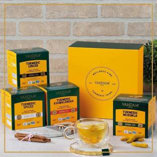 Vahdam Organic Wellness Kit - Set of 4 Teas Turmeric Herbal Tea Bags Box