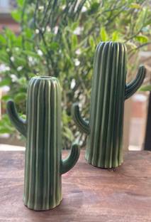 Craftribal Cactus Vase Flower Vase, (Set of 2 Pcs, Small: 8 Inch, Big : 10 Inch) Ceramic Vase