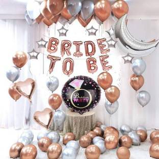 TRISHRA Solid Bride to Be Complete Rose Gold Theme Decoration Combo for Bride Bachelor Party Decoration Heart Round Foil Balloons Balloon
