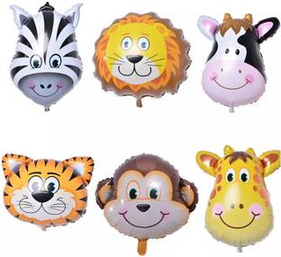Bash N Splash Printed Animal kingdom Jungle Theme Cute Zebra lion cow tiger monkey giraffe Party Foil Balloon (pack of 6) Balloon