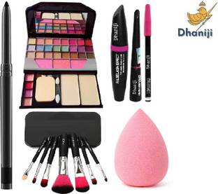 Dhaniji waterProof Essential Makeup HD11 Beauty Kajal & Set of 7 Makeup Brush & Powdered BlMakeup Kit & 3in1 Eyeliner , Mascara