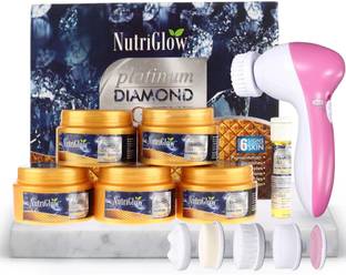 NutriGlow Platinum Diamond & Gold Facial Kit With Face Massager Combo