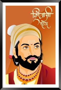 DBrush Chhatrapati Shivaji Maharaj Religious Photo Frame With Glass Painting For Home and Office Digital Reprint 18 inch x 12 inch Painting