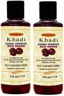 Premium Khadi Red Onion Hair Shampoo Growth With Aloevera, Argan oil And Curry Leaf - SLS and Paraben Free - For All Hair Types