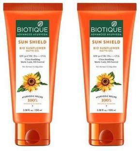 BIOTIQUE Sunscreen - SPF 50 PA+++ SUN SHIELD BIO SUNFLOWER MATTE GEL SUNSCREEN SPF 50 UVB (PACK OF 2 * 100g)