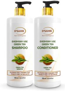 dsamie Everyday Use Green Tea Shampoo With Green Tea Keratine With Green Tea Conditioner, Green Tea Tulsi