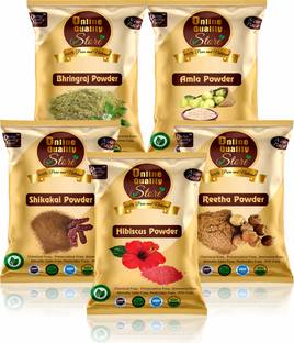 Online Quality Store Amla, Reetha, Shikakai, Bhringraj and Hibiscus Powder for Hair (50g each)