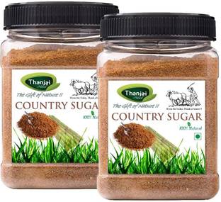 THANJAI NATURAL 2kg Jar Sugarcane Jaggery Powder / Country Sugar / Nattu Sakkarai - Organically Processed 100% Natural / Powder Jaggery