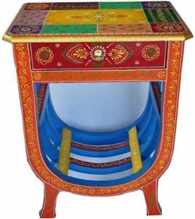 monika art Handcrafted Painted U Shape Table for Living Room/Wooden Brass Bedside Solid Wood Side Table