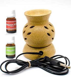 BHARTI TRADERS lemongrass, rose Aroma Oil, Diffuser Set Ceramic Electric Aroma Oil Burner Pot Shape Aroma Burner Natural Air Fragrance For Office & Home Brown Colour Electric Diffuser Diffuser Set (2 x 5 ml)