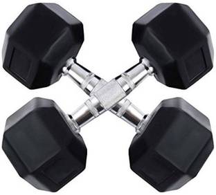 HACKERX 5kg X 2pcs Hexagonal Rubber Coated Fixed Weight Dumbbell