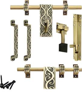 lak Antique Finish Brass Door Accessories Fittings Kit Aldrop Set Standard Golden with Screws Design 6 (Pack of 1) Brass Door Handle