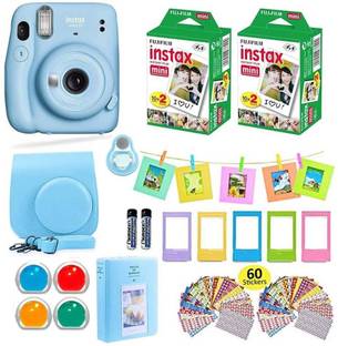 FUJIFILM Instax Mini 11 Sky Blue with Carrying Case with Film Value Pack (40 Sheets) Accessories Bundle Instant Camera