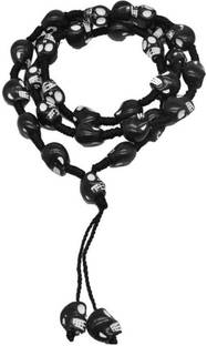 M Men Style Biker Jewelery Skull Head Beaded Pendant Locket Necklace With Onyx Beaded Cotton Dori Chain-95 Onyx Crystal, Dori Chain