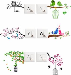 Decoration Designs 25 cm Switch penal sticker of Reading love birds,love dove , african love birds , love birds cage for decoretive your home's switch board(pvc vinyl sticker, Multicolor) Self Adhesive Sticker