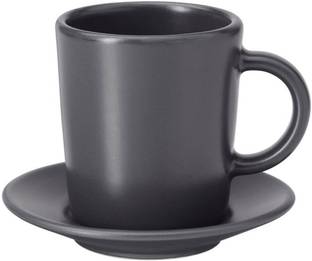 IKEA Stoneware Espresso cup and saucer, black,9 cl (3 oz)