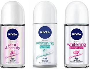 NIVEA Deodorant Roll-On Combo , Pearl & Beauty , Whitening Sensitive , Whitening Smooth Skin , 50 Ml Each Deodorant Roll-on  -  For Men & Women