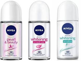 NIVEA Deodorant Roll-On Combo , Pearl & Beauty , Whitening Smooth Skin , Whitening Sensitive , 50 Ml Each Deodorant Roll-on  -  For Men & Women