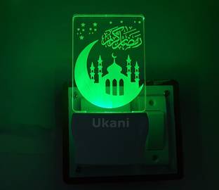 UKANI Latest Acrylic Colour Changing 3D Illusion LED Night Lamp for Bedroom (Multicolour) Design Night Lamp for Bedroom/Gift (Size 3 Inch ) Ramdan Mubarak Night Lamp