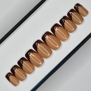 The NailzStation Glossy Brown French Press on Nails Set in Medium Square Nude, Light Brown, Dark Brown