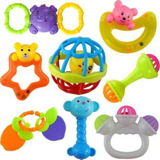 spincart Lovely Mixed Attractive Colourful Non Toxic Rattles for Babies, Toddlers, Infants, Child - Set of 8 Rattle