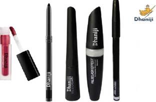 Dhaniji Professional Eyebrow Pencil Black & Liquid EyeLiner & Mascara & KaJal ( 4in1) + lipstick (5 Items in the set)